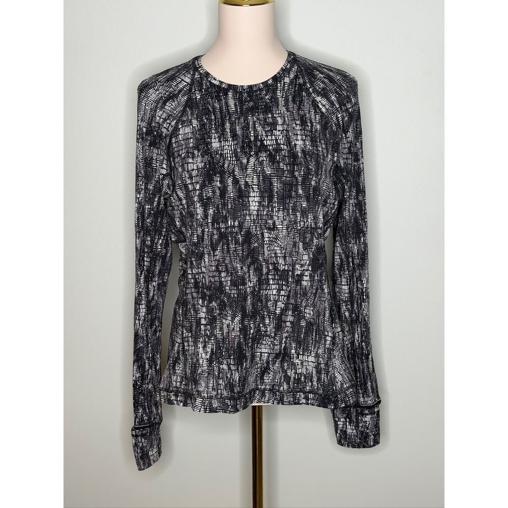 Lululemon Swiftly Tech Long Sleeve Shirt 2.0 Black White Print Size 12 Mittens